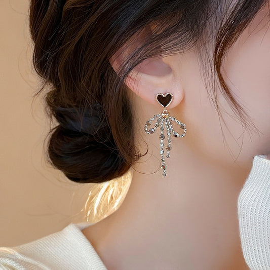 Love Heart Bow Tie Stud Earrings For Women