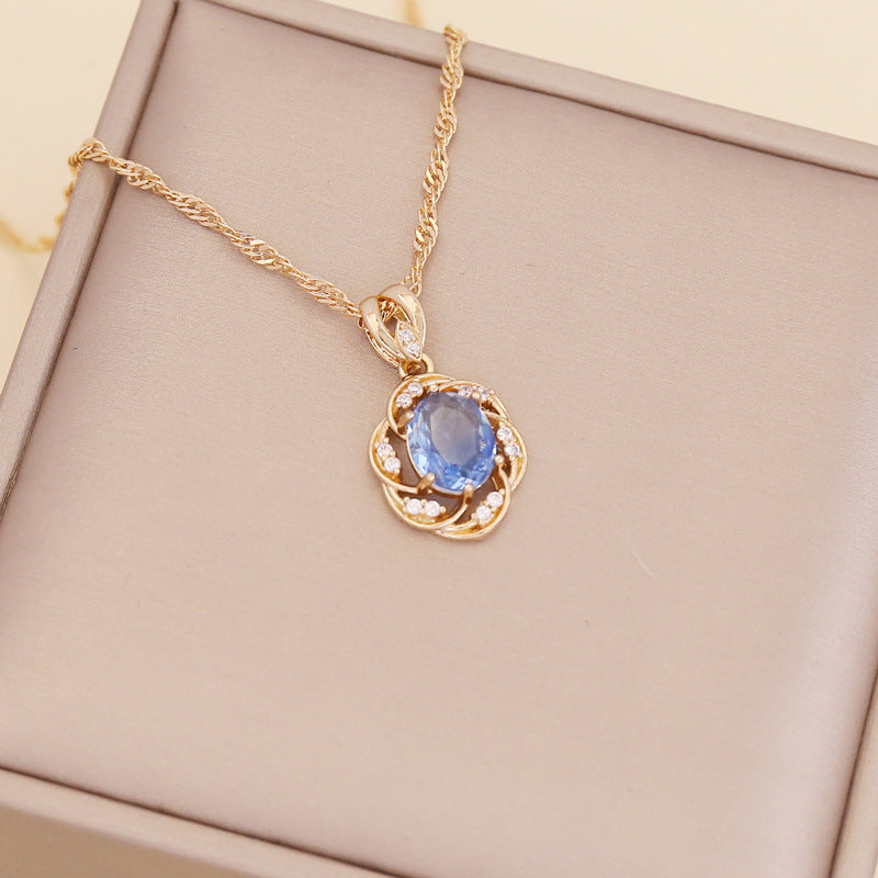 Multicolor Full Diamond Sun Flower Necklace Women's