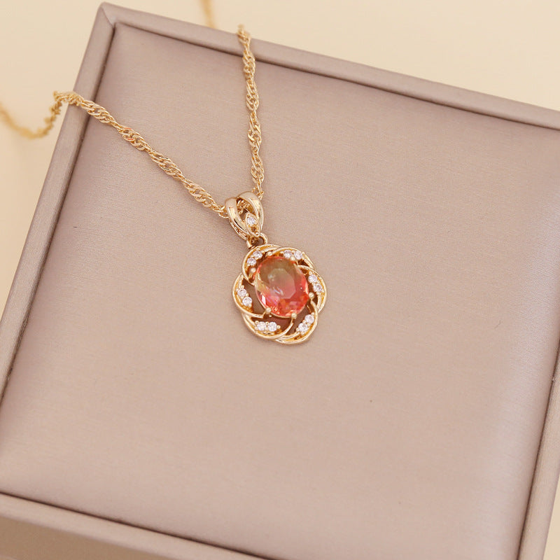 Multicolor Full Diamond Sun Flower Necklace Women's