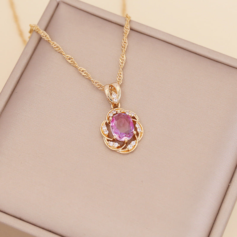 Multicolor Full Diamond Sun Flower Necklace Women's