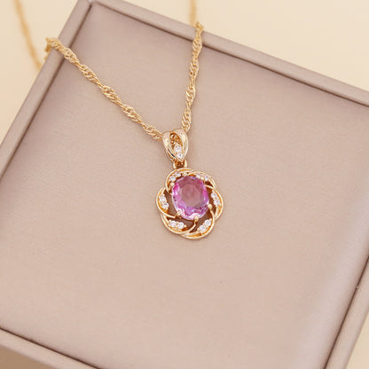 Multicolor Full Diamond Sun Flower Necklace Women's