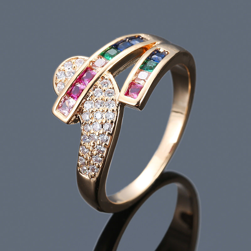 Minimalist Creative Colored Flowers Zircon Ring