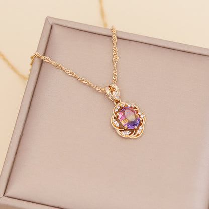 Multicolor Full Diamond Sun Flower Necklace Women's