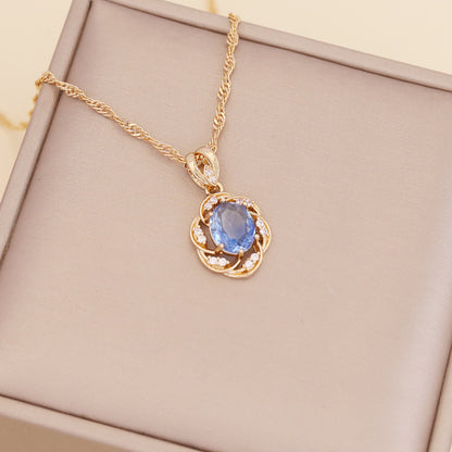 Multicolor Full Diamond Sun Flower Necklace Women's