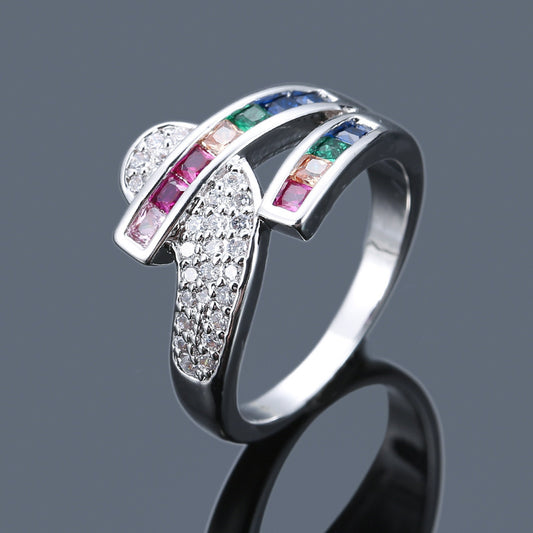 Minimalist Creative Colored Flowers Zircon Ring
