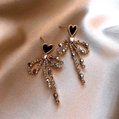 Love Heart Bow Tie Stud Earrings For Women