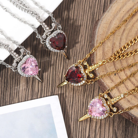 Heart-piercing Couple Necklace Love Dagger