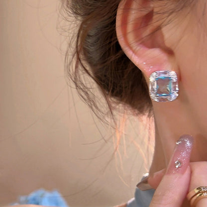 Aquamarine Square Sugar Stud Earrings For Women