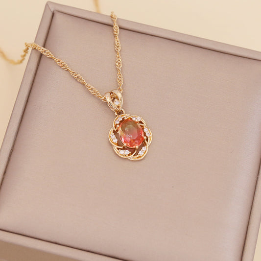 Multicolor Full Diamond Sun Flower Necklace Women's