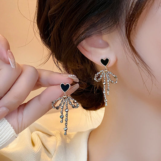 Love Heart Bow Tie Stud Earrings For Women