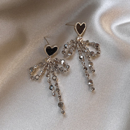 Love Heart Bow Tie Stud Earrings For Women