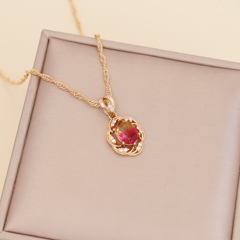 Multicolor Full Diamond Sun Flower Necklace Women's