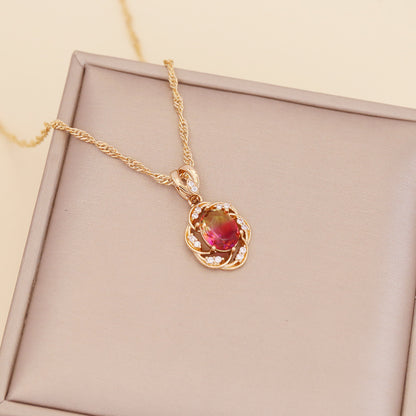 Multicolor Full Diamond Sun Flower Necklace Women's
